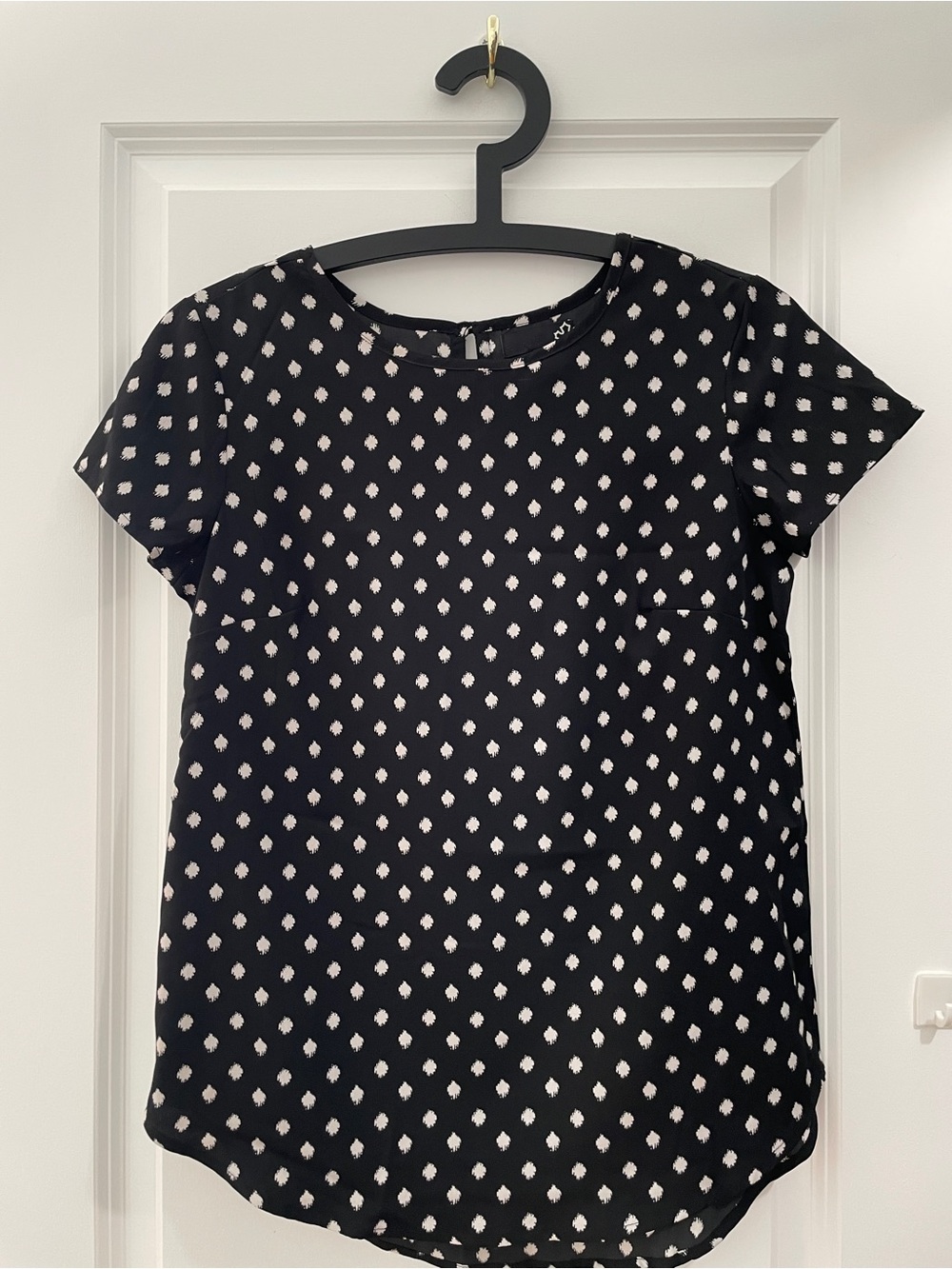 Sears Black Blouse with Ivory Dot Print